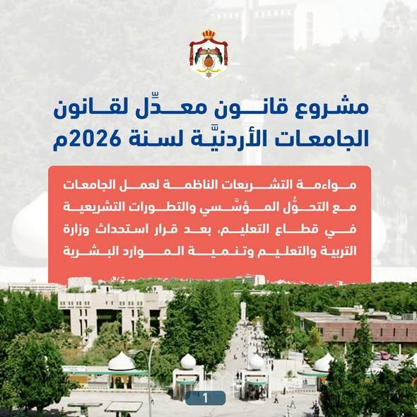 مشروع قانون معدِّل لقانون الجامعات الأردنيَّة لسنة 2026م
