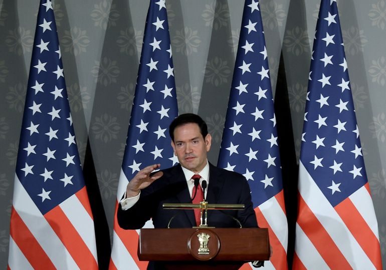 epa12989534 US Secretary of State Marco Rubio addresses a press conference with Indian External Affairs Minister Subrahmanyam Jaishankar at Hyderabad House in New Delhi, India, 24 May 2026. Marco Rubio is on a four-day official visit to India, where he will tour several cities and attend the Quadrilateral Security Dialogue (Quad) Foreign Ministers’ meeting in New Delhi. EPA/RAJAT GUPTA
